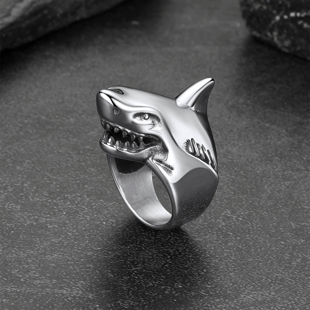 Stainless Steel Gothic Shark Signet Ring for Men Women