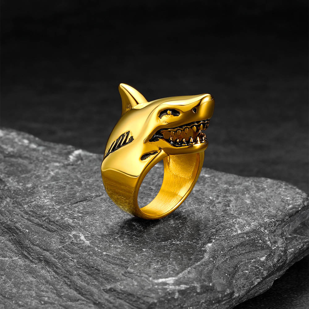 Stainless Steel Gothic Shark Signet Ring for Men Women