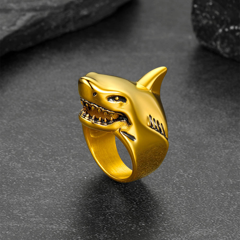Stainless Steel Gothic Shark Signet Ring for Men Women