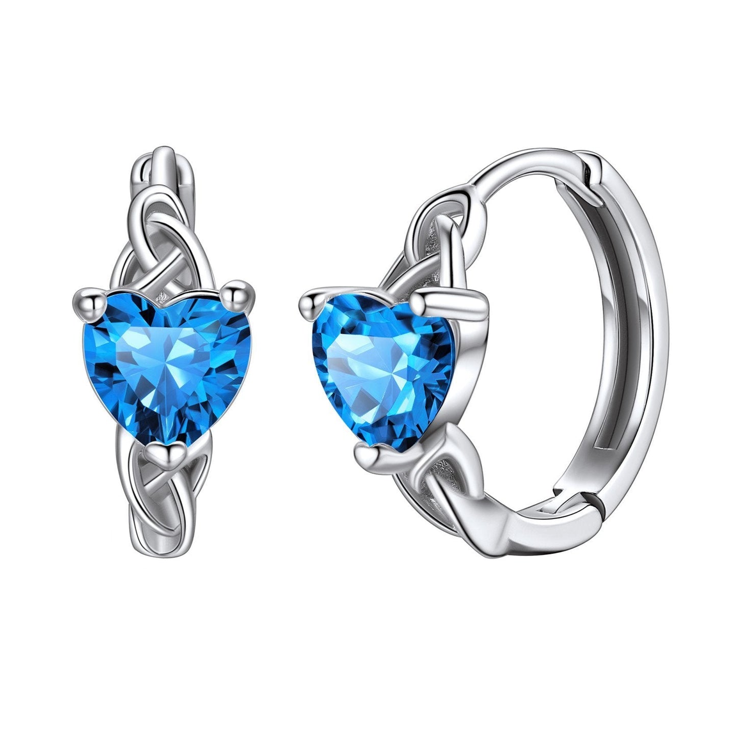 Sterling Silver Celtic Knot Hoop Earrings With Aquamarine Birthstone For Women BIRTHSTONES JEWELRY