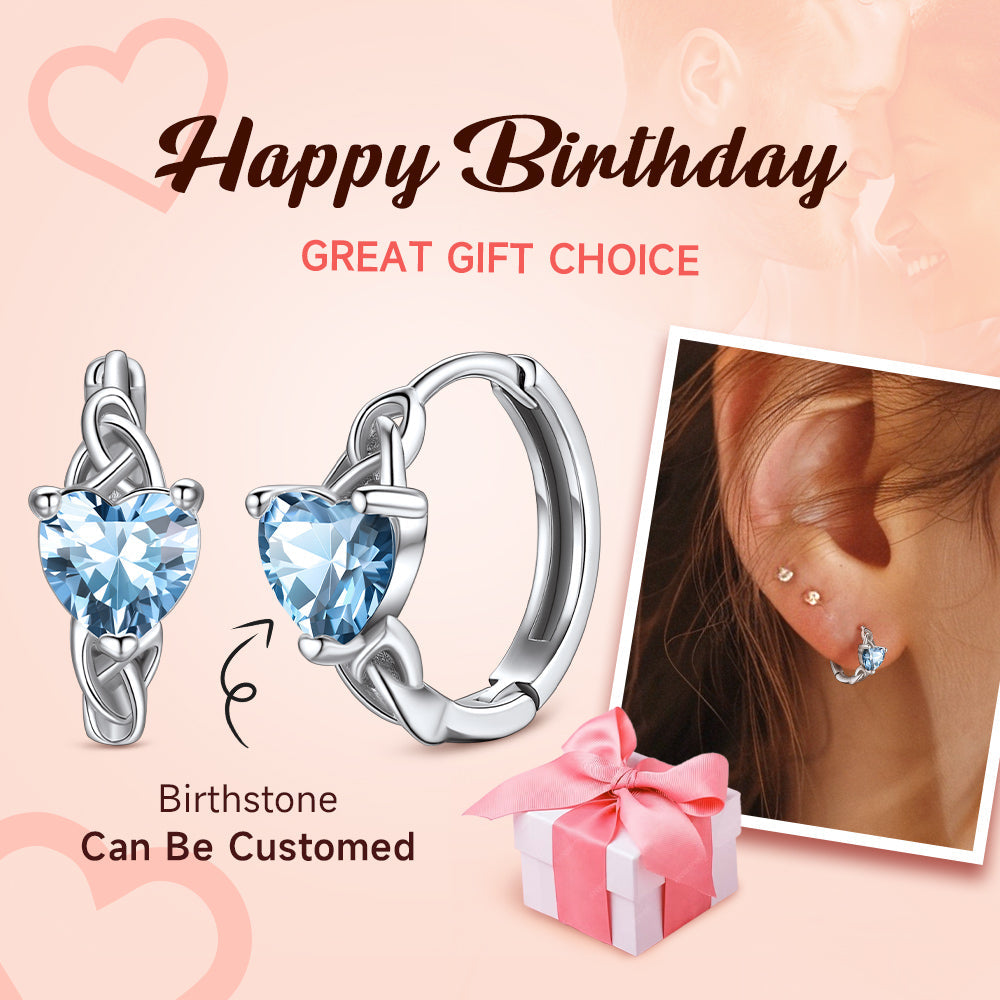 Sterling Silver Celtic Knot Birthstone Hoop Earrings For Women FaithHeart Jewelry
