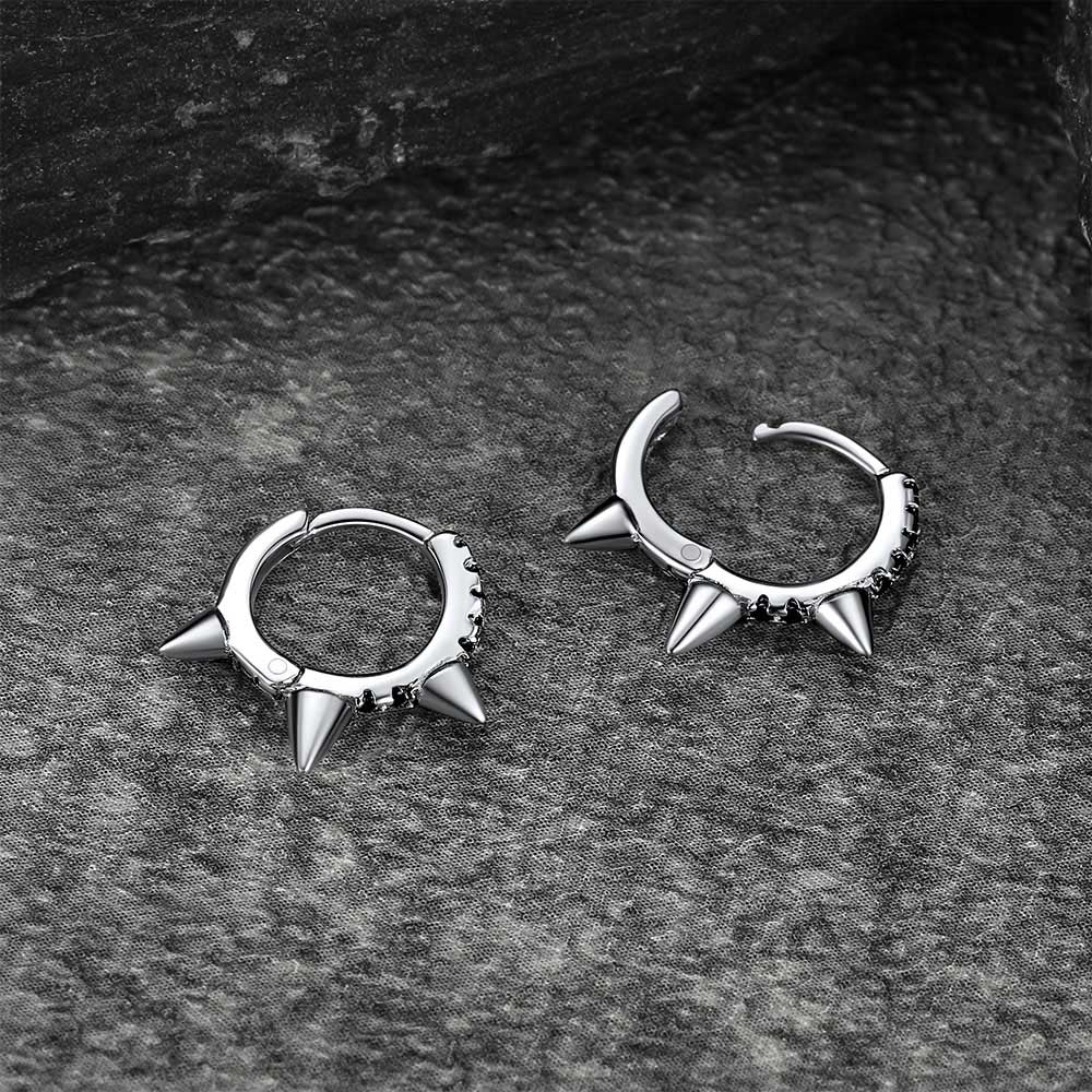 FaithHeart Sterling Silver Spike Hoop Earrings with Black Onyx FaithHeart
