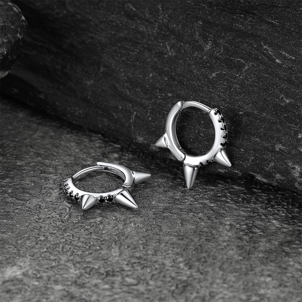 FaithHeart Sterling Silver Spike Hoop Earrings with Black Onyx FaithHeart