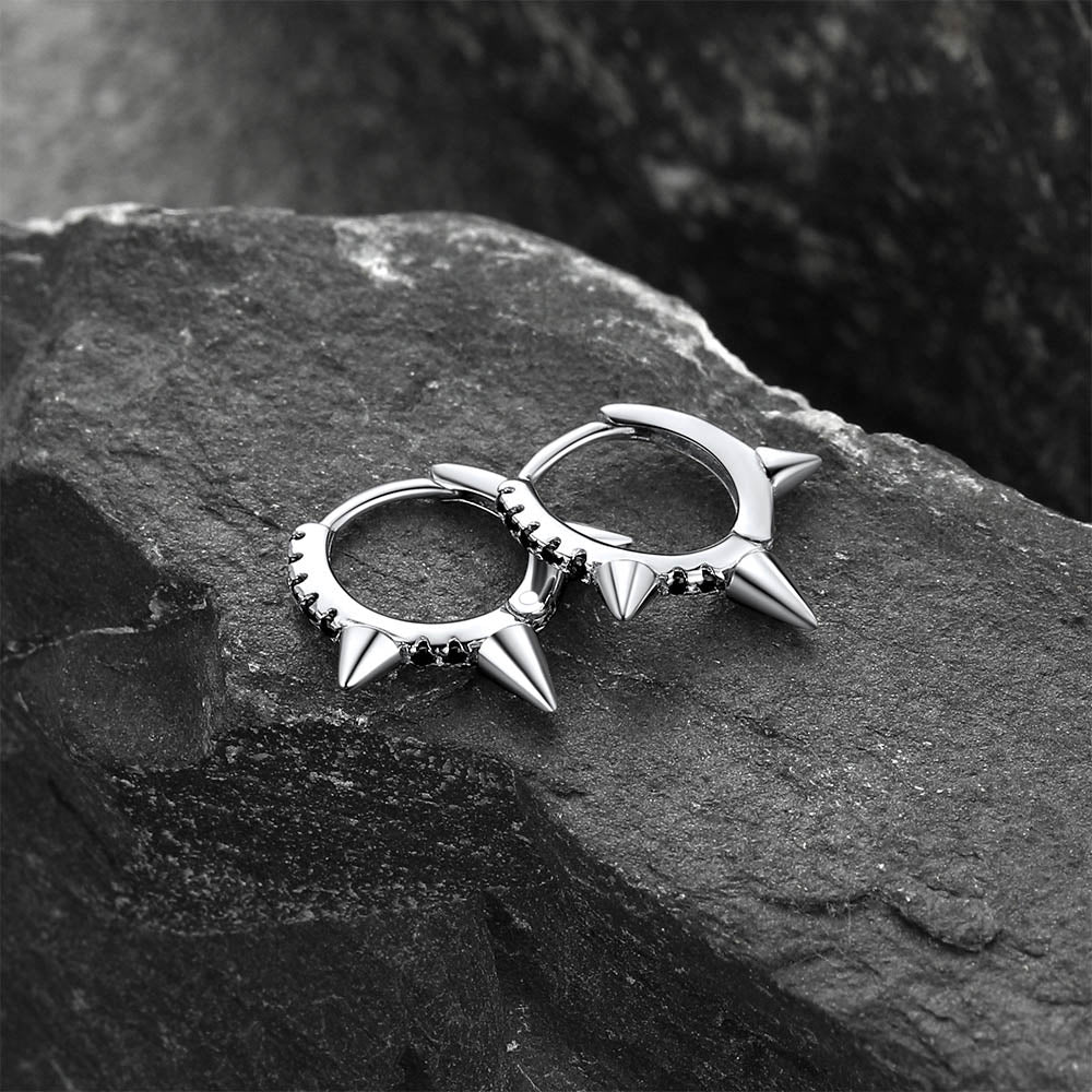 FaithHeart Sterling Silver Spike Hoop Earrings with Black Onyx FaithHeart