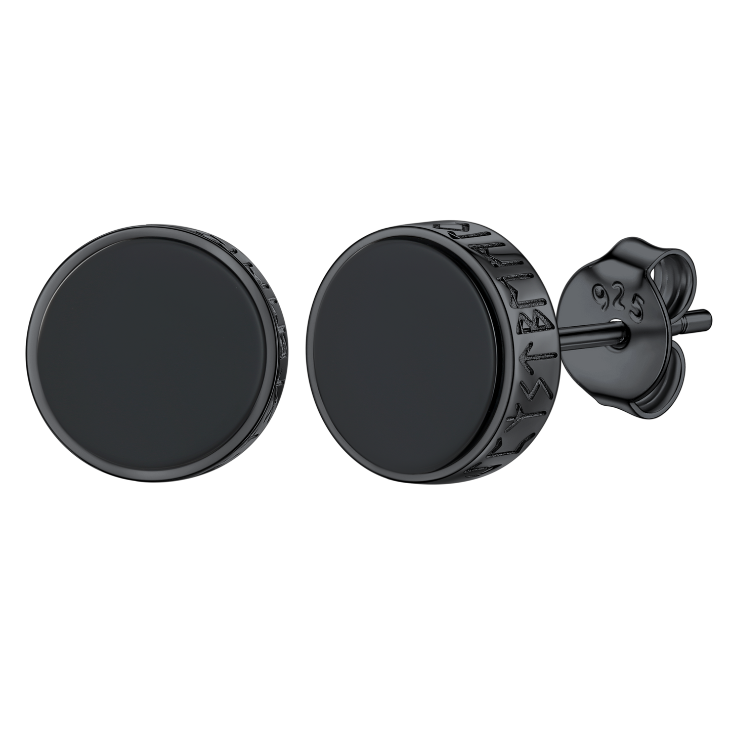 Men's Black Onyx Stud Earrings, 925 Sterling Silver Detail