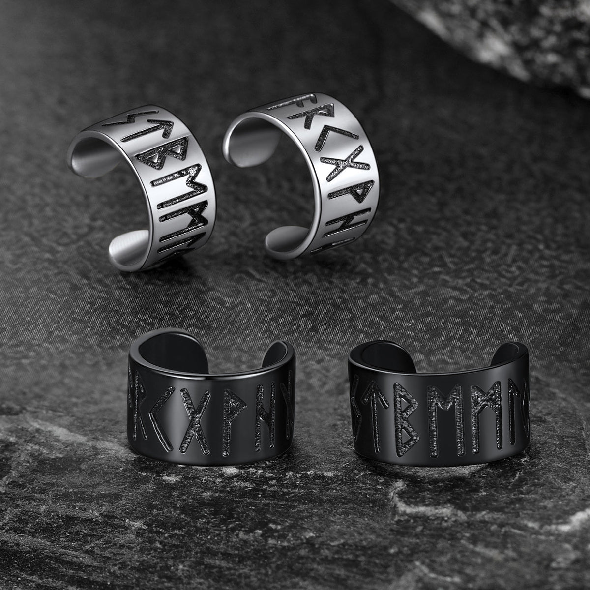 Norse Viking Runes Ear Cuff Earrings for Men in Sterling Silver