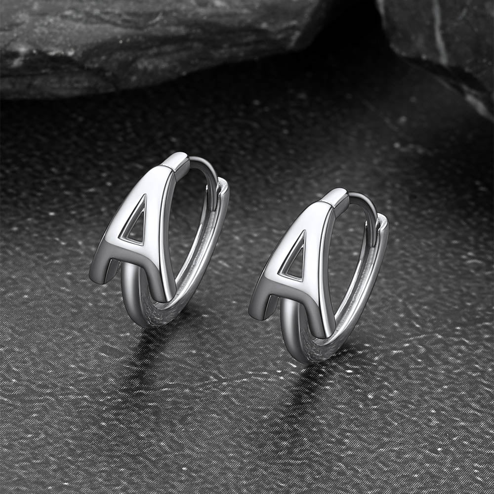Sterling Silver Initial Letter A-Z Hoop Earrings for Women Men