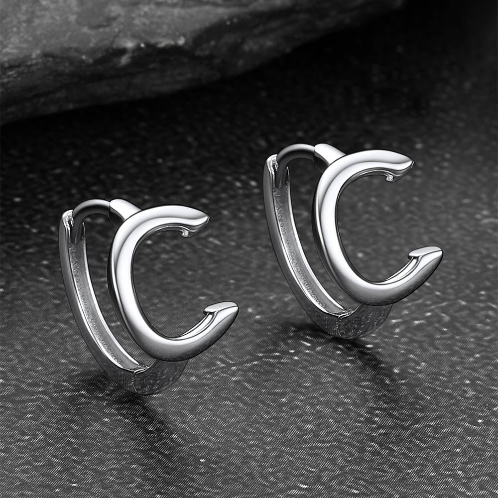 Sterling Silver Initial Letter A-Z Hoop Earrings for Women Men