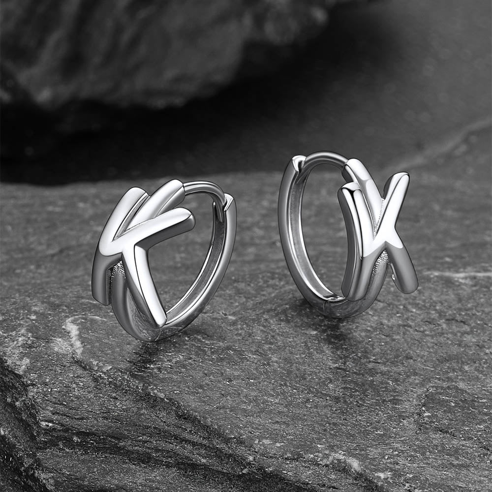 Sterling Silver Initial Letter A-Z Hoop Earrings for Women Men