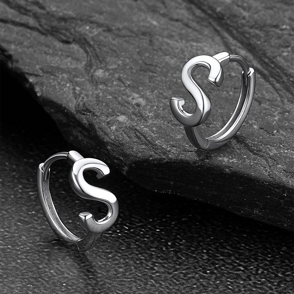 Sterling Silver Initial Letter A-Z Hoop Earrings for Women Men
