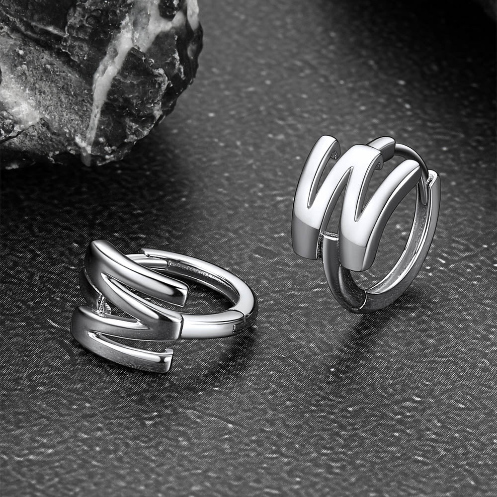 Sterling Silver Initial Letter A-Z Hoop Earrings for Women Men