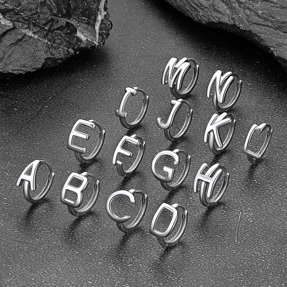 Sterling Silver Initial Letter A-Z Hoop Earrings for Women Men