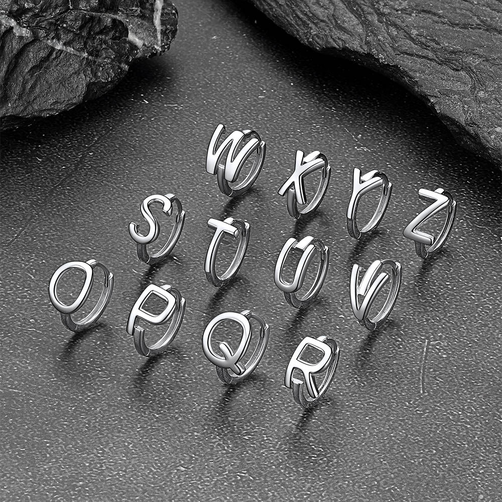 Sterling Silver Initial Letter A-Z Hoop Earrings for Women Men