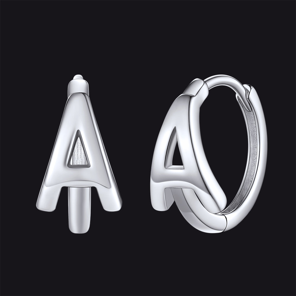 Sterling Silver Initial Letter A Hoop Earrings