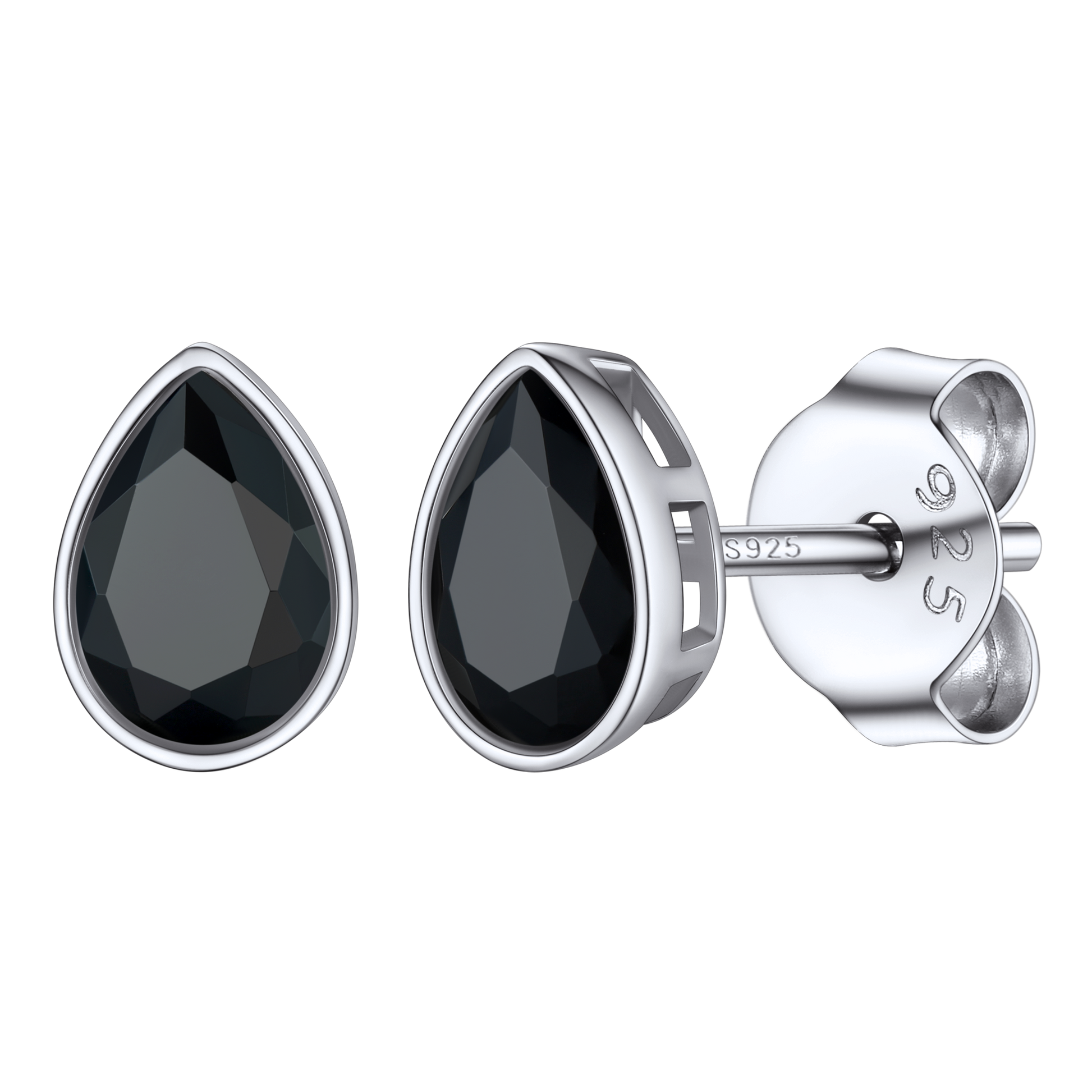 S925 Black Pear Stud Earrings
