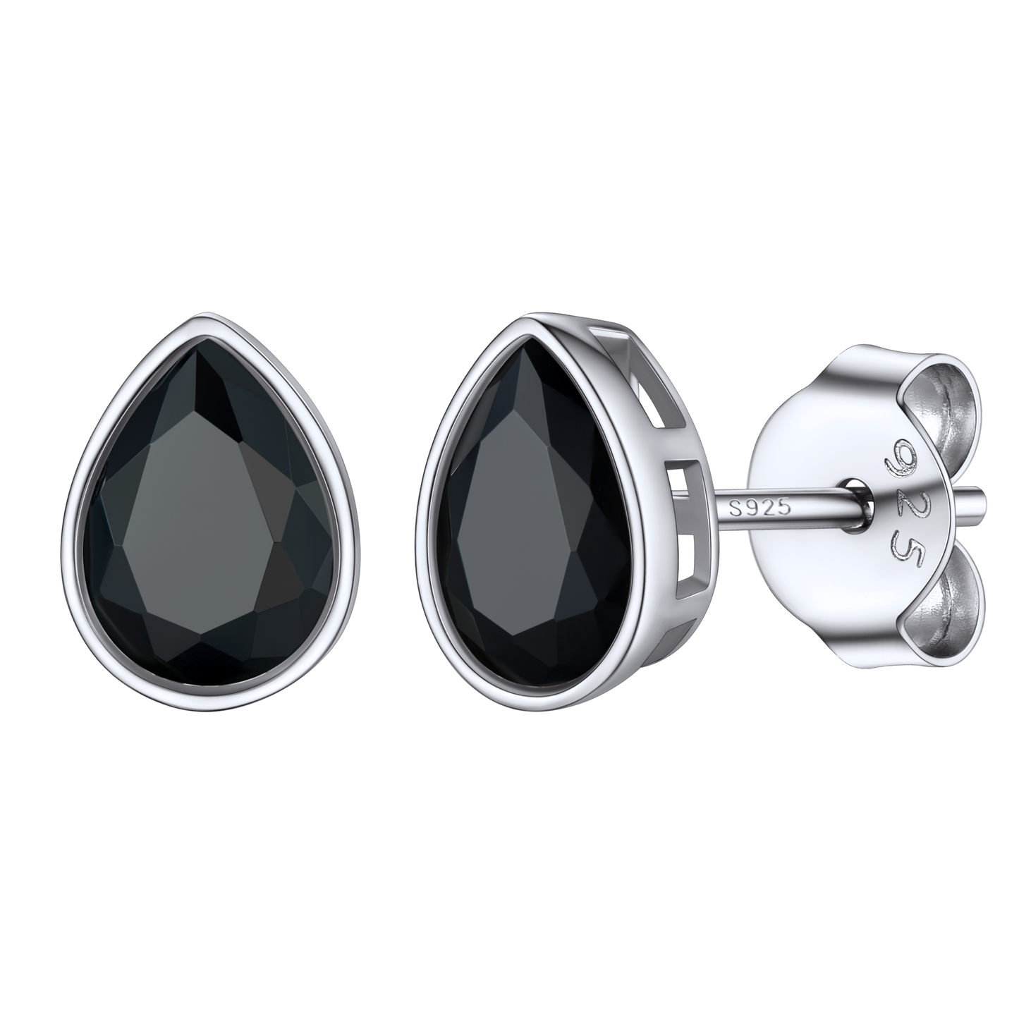 S925 Silver Black Pear Stud Earrings