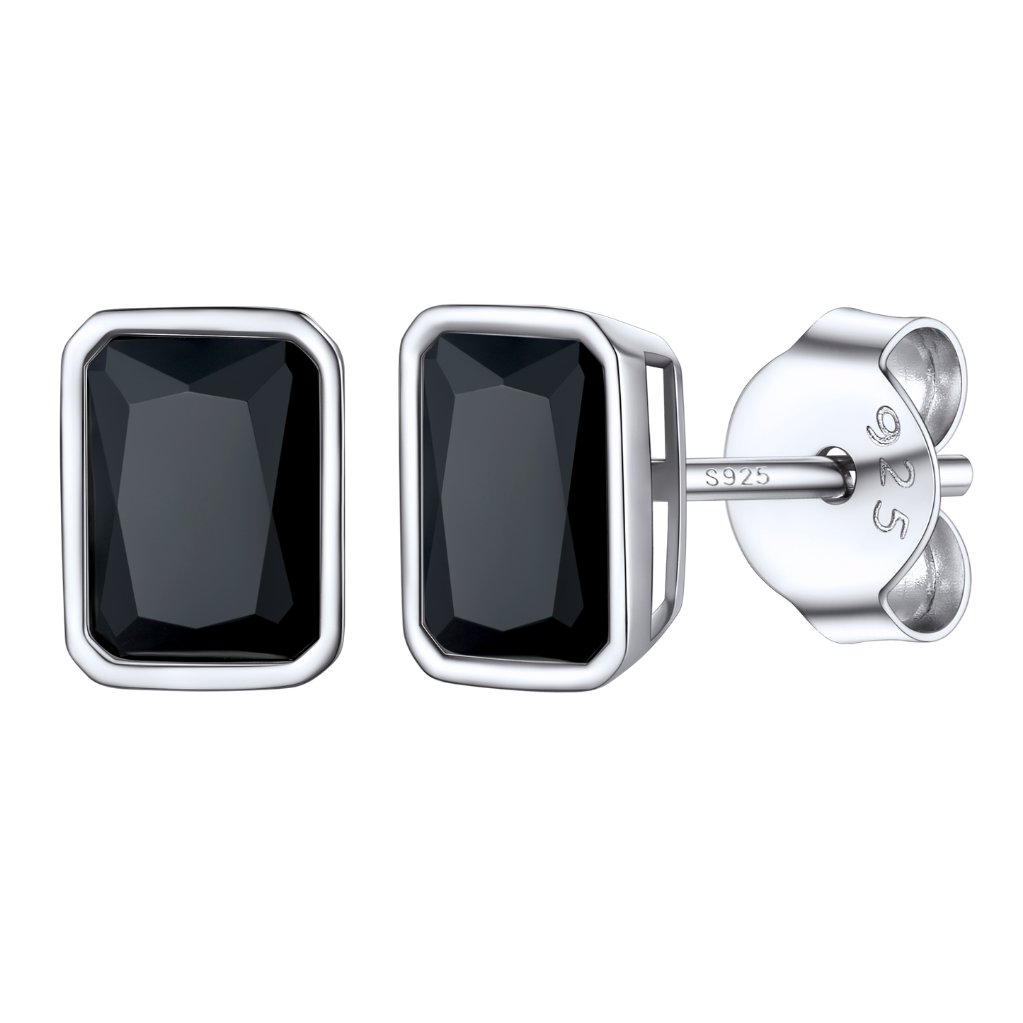 Sterling silver stud earrings with black CZ stones