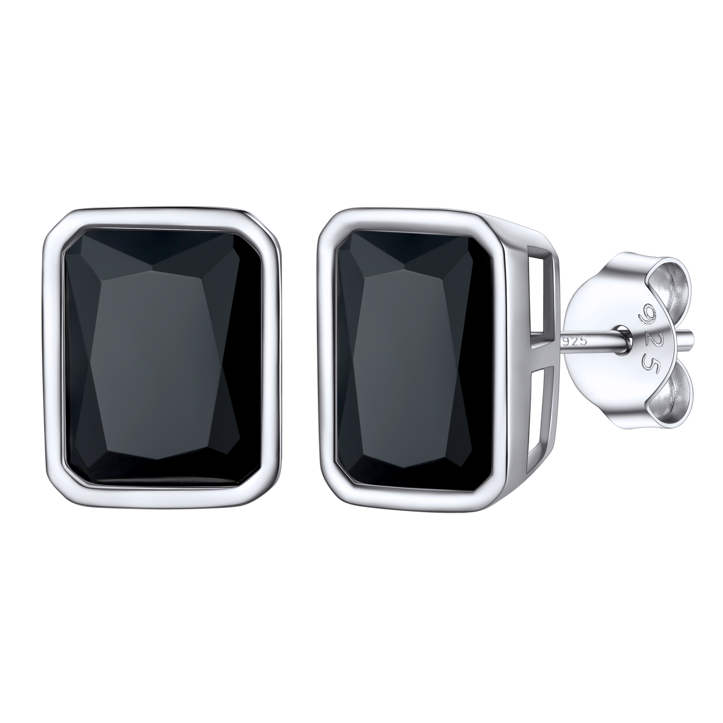 Sterling silver stud earrings for women, black CZ stone