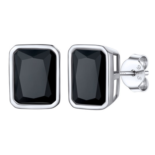 Sterling silver stud earrings for women, black CZ stoneimg