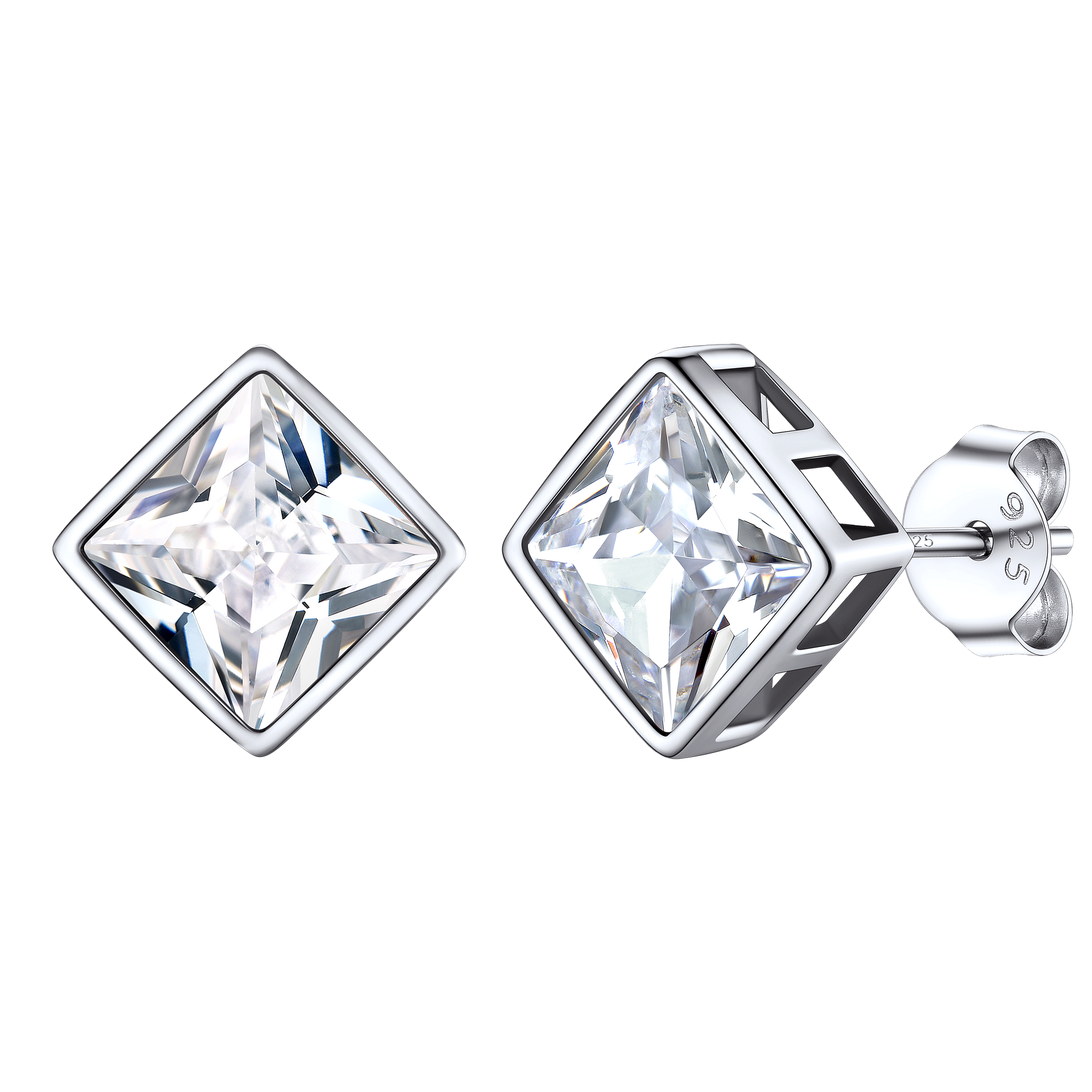 Sterling Silver Square Stud Earrings with CZ