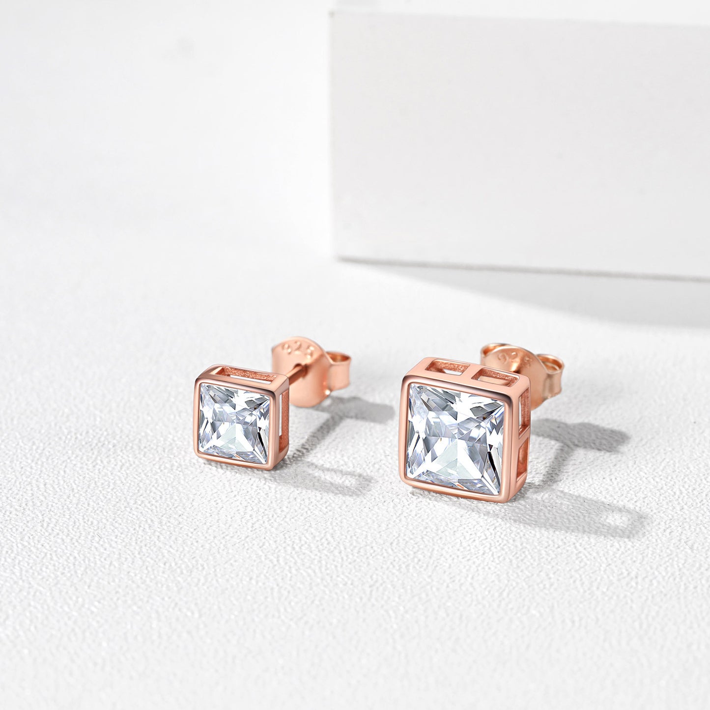 Sterling Silver Square Stud Earrings with Cubic Zirconia, elegant earrings