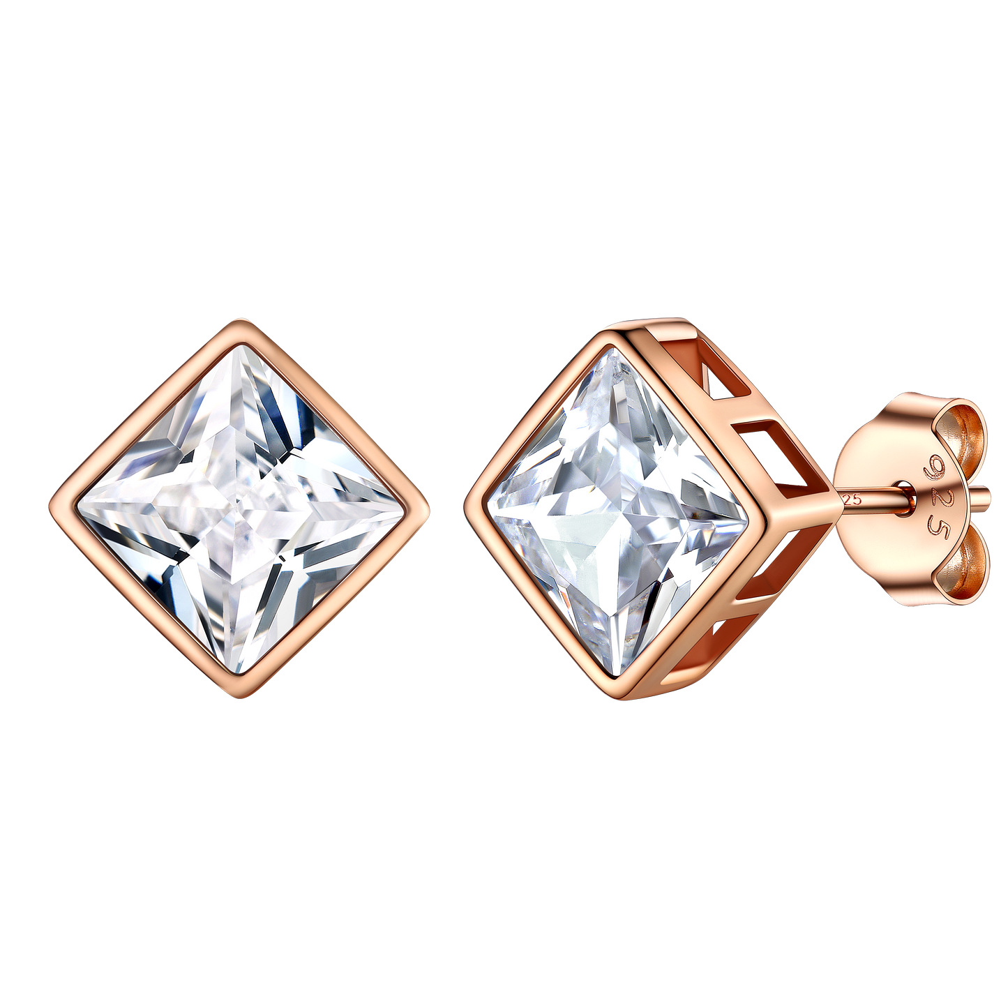 Rose Gold Square CZ Stud Earrings