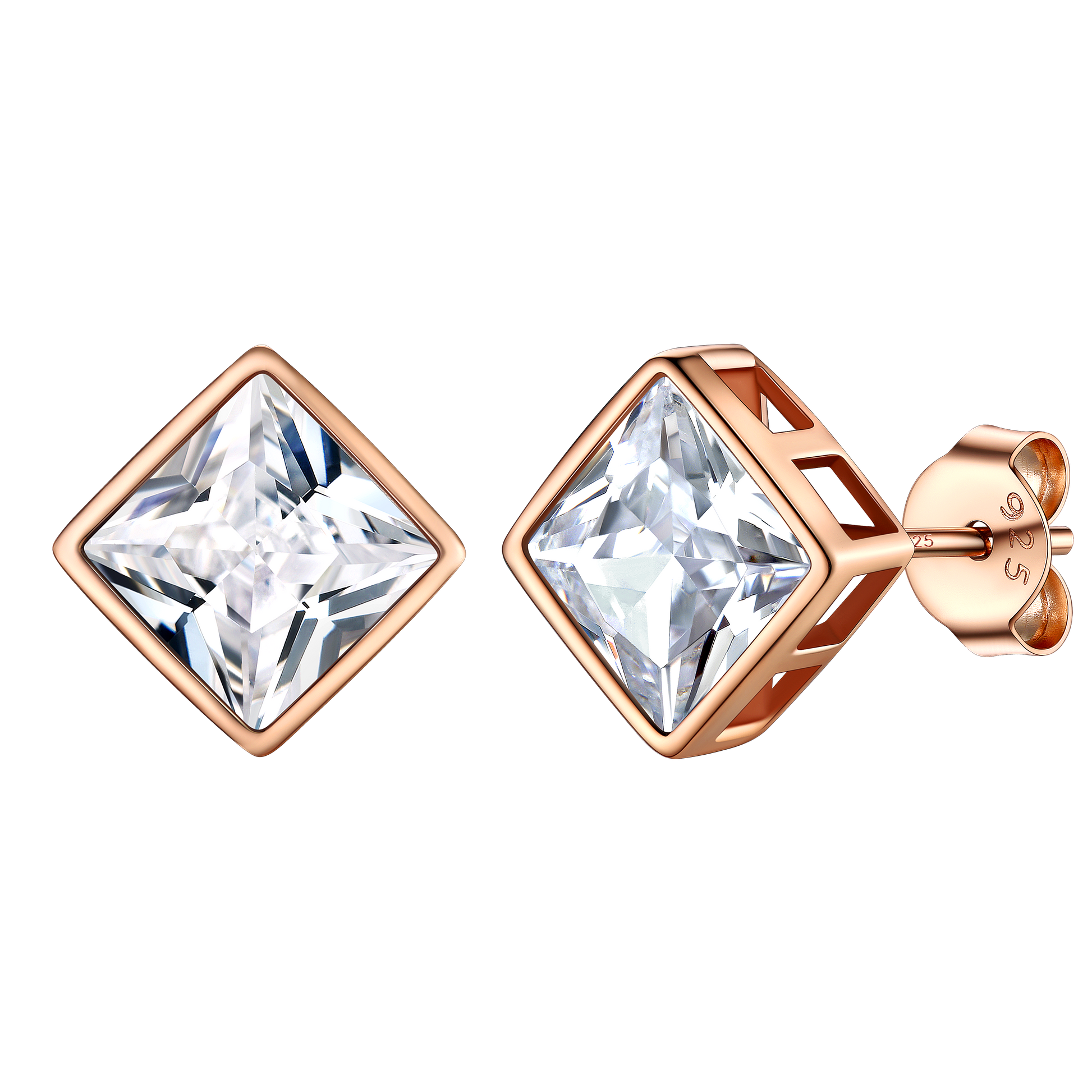 Rose Gold Square CZ Stud Earrings