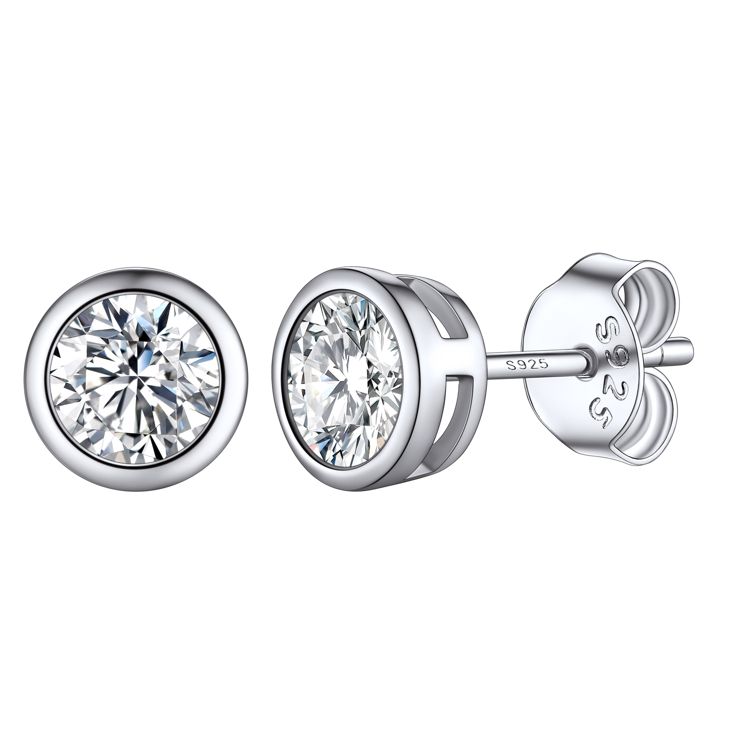 925 Sterling Silver Cubic Zirconia Stud Earrings - S925 Hallmark
