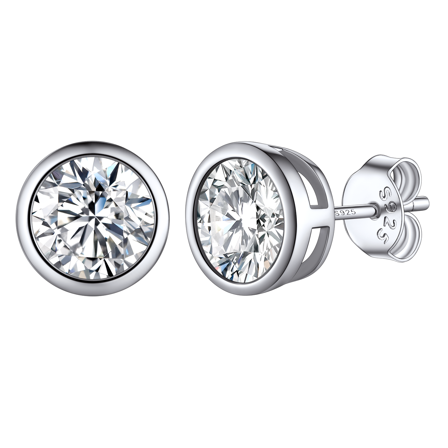 Round cubic zirconia stud earrings with S925 mark, sterling silver