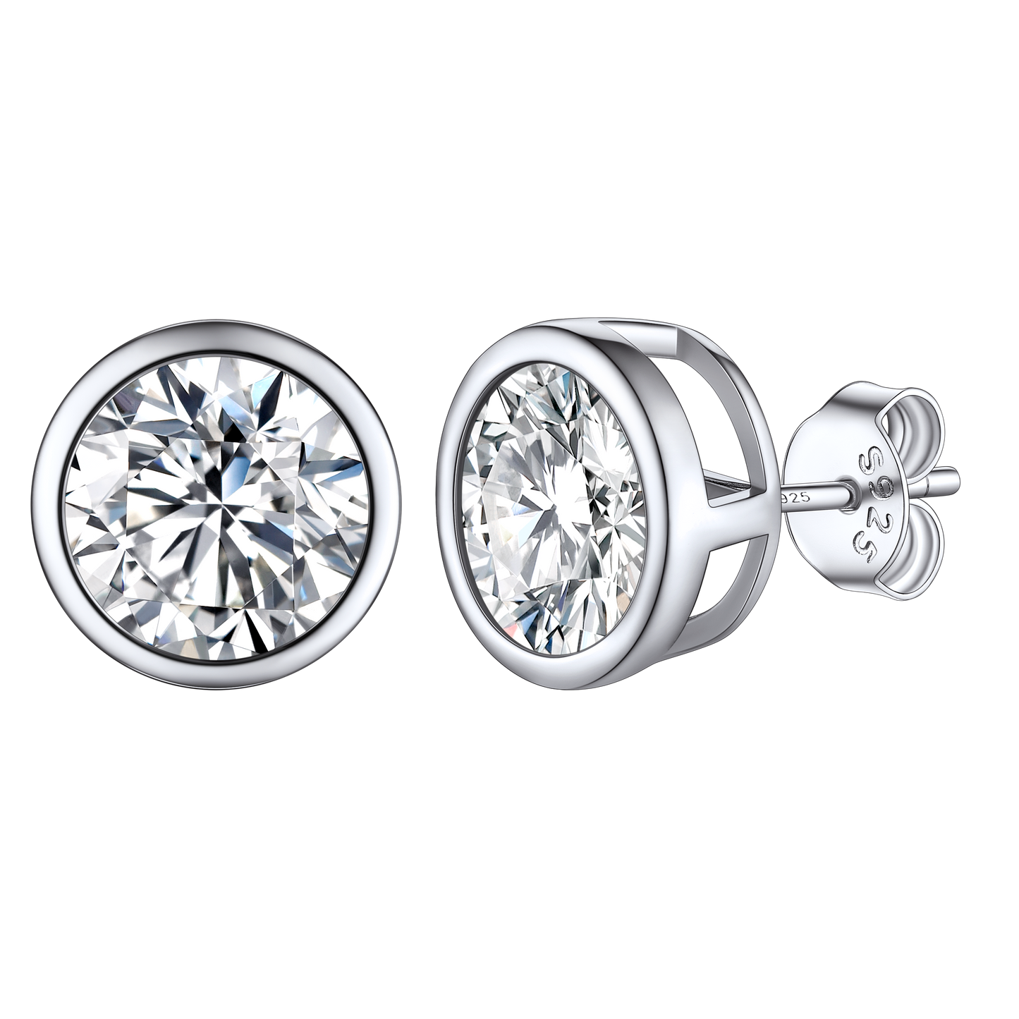 Sterling silver cubic zirconia stud earrings, 5mm/7mm/9mm for women and men