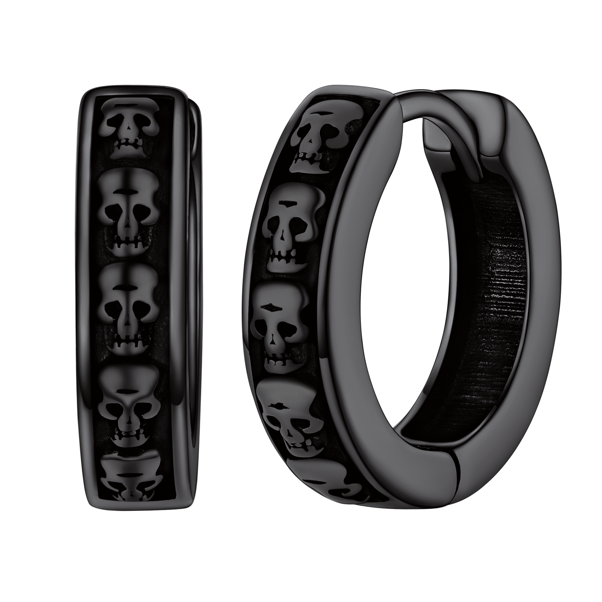 FaithHeart Sterling Silver Skull Huggie Hoop Earrings For Men FaithHeart