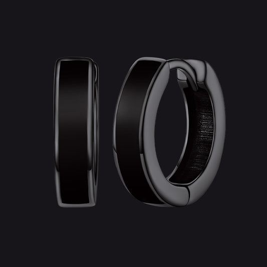 Sterling Silver Black Huggie Hoop Earrings For Men Women 10MMimg