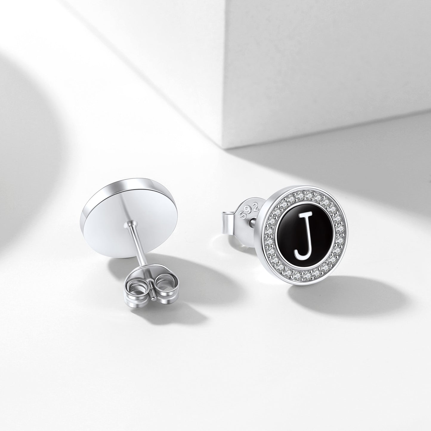 A-Z Initial Letter CZ Sterling Silver Stud Earrings FaithHeart