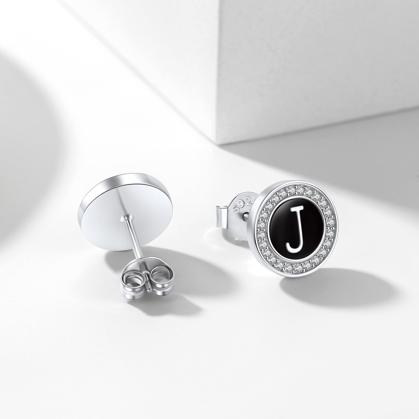 A-Z Initial Letter CZ Sterling Silver Stud Earrings FaithHeart