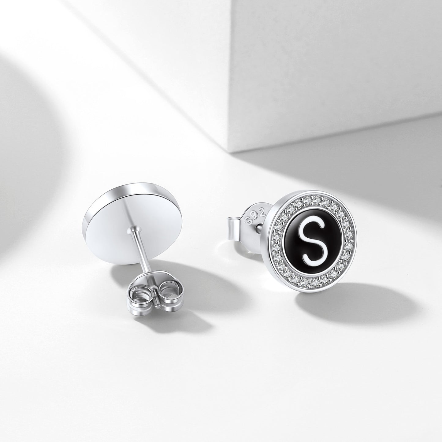 A-Z Initial Letter CZ Sterling Silver Stud Earrings FaithHeart