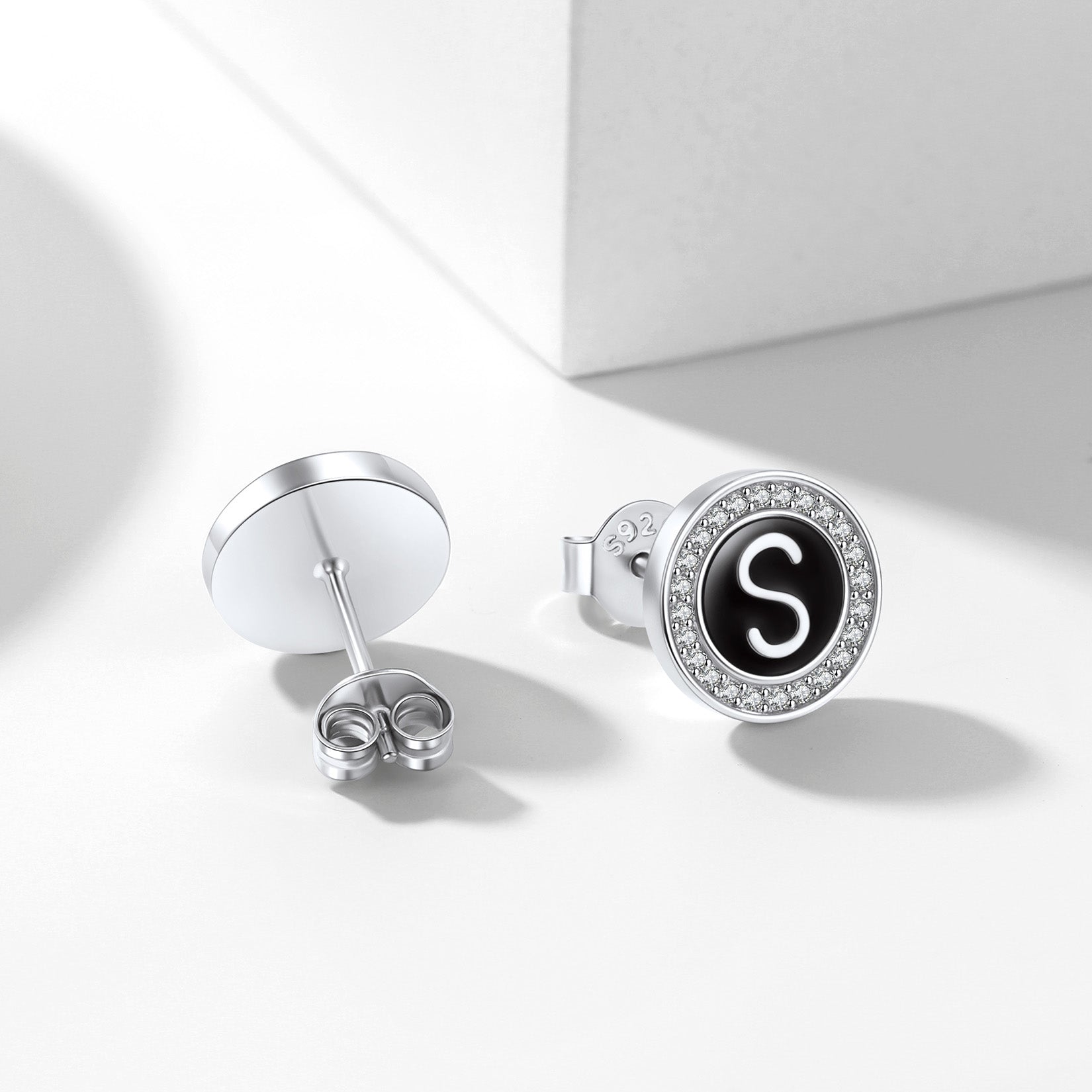 A-Z Initial Letter CZ Sterling Silver Stud Earrings FaithHeart