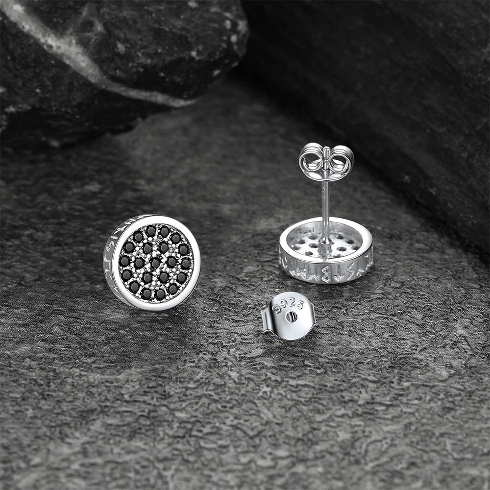 FaithHeart Viking Runes Black Zircon Stud Earrings 10mm FaithHeart