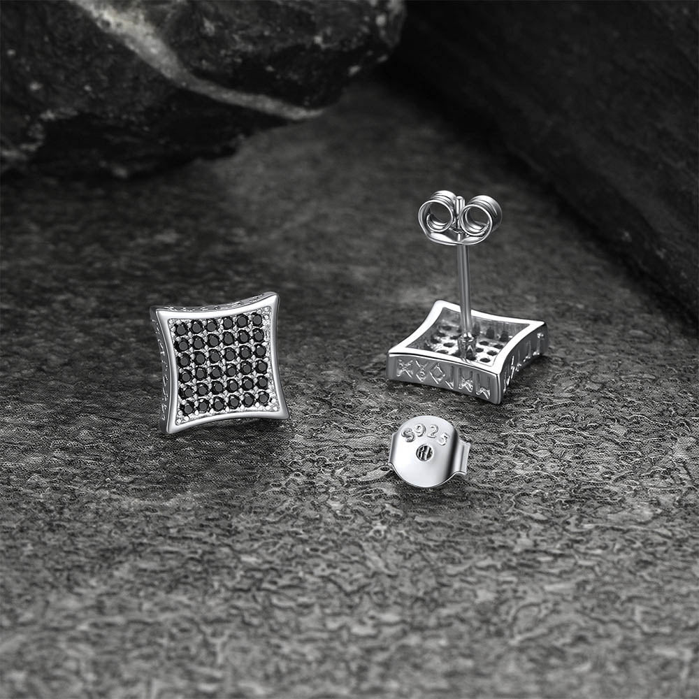 FaithHeart Sterling Silver Runes Black Onyx Square Stud Earrings FaithHeart