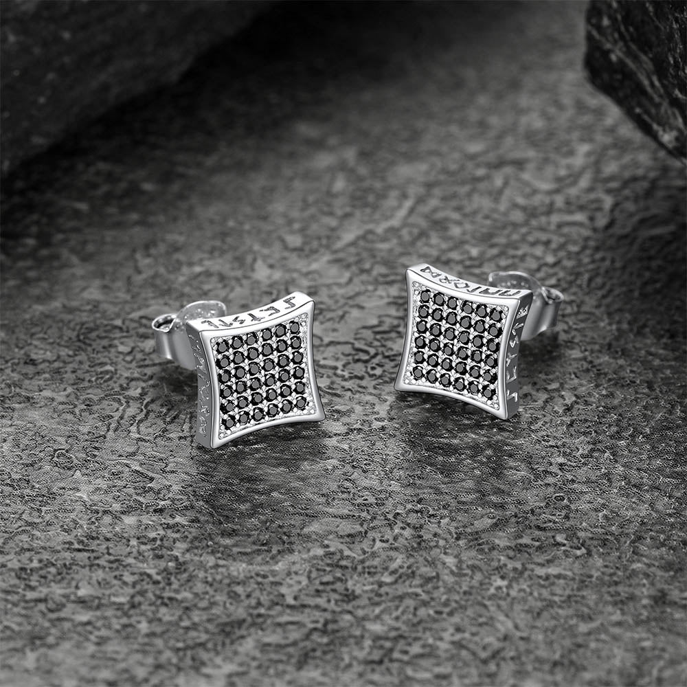 FaithHeart Sterling Silver Runes Black Onyx Square Stud Earrings FaithHeart