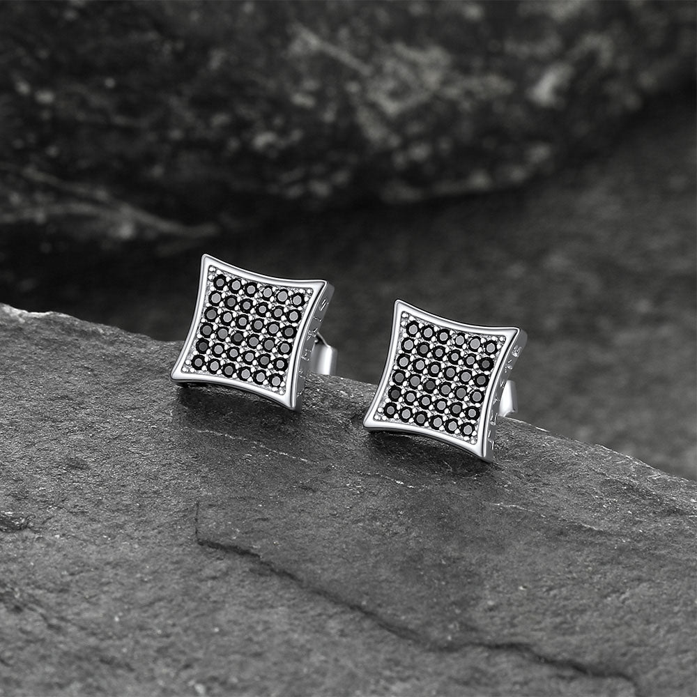 FaithHeart Sterling Silver Runes Black Onyx Square Stud Earrings FaithHeart