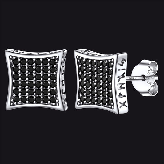 FaithHeart Sterling Silver Runes Black Onyx Square Stud Earrings FaithHeartimg