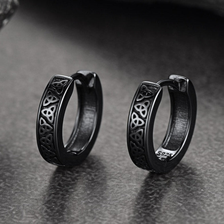 Black Celtic Knot Huggie Hoop Earrings for Men