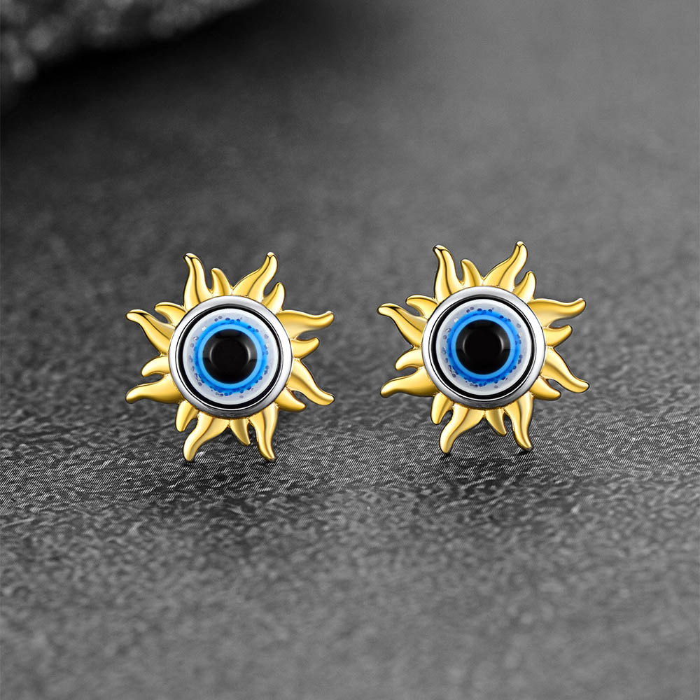 FaithHeart Sterling Silver Evil Eye Circle Stud Earrings For Men FaithHeart