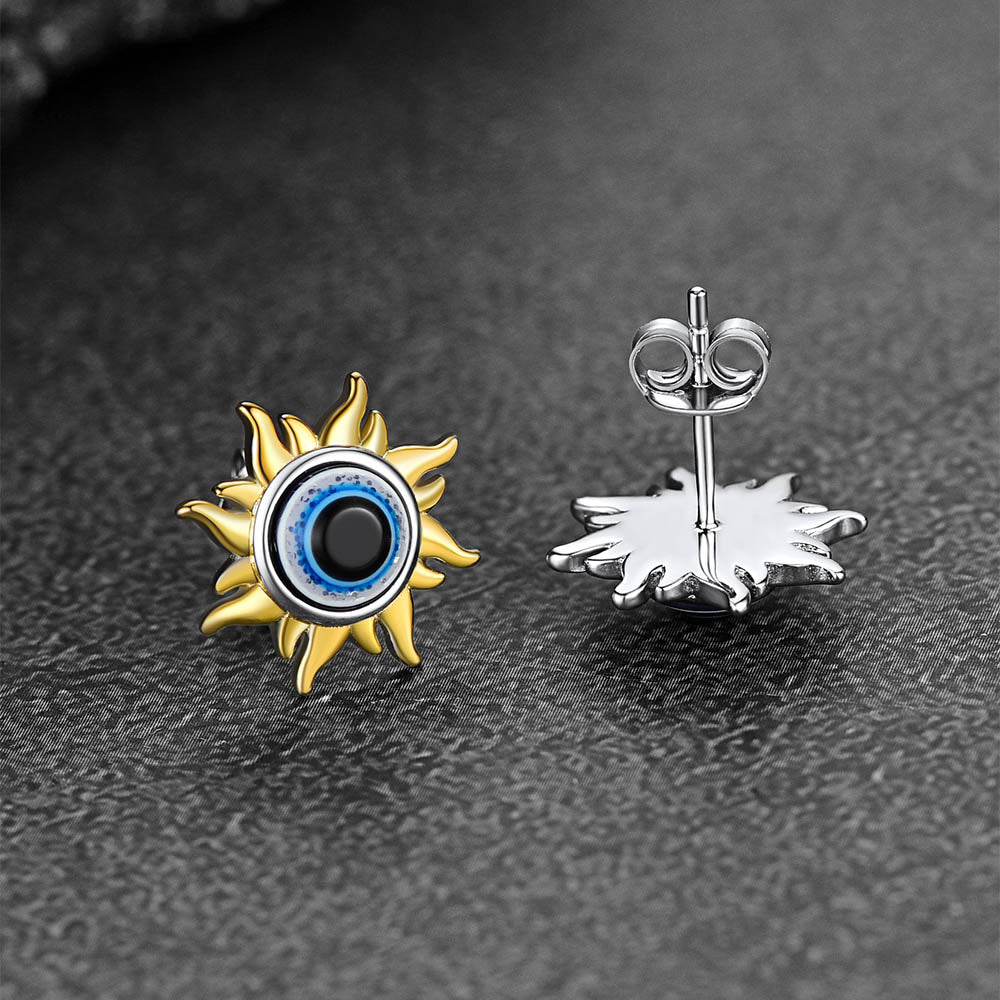 FaithHeart Sterling Silver Evil Eye Circle Stud Earrings For Men FaithHeart