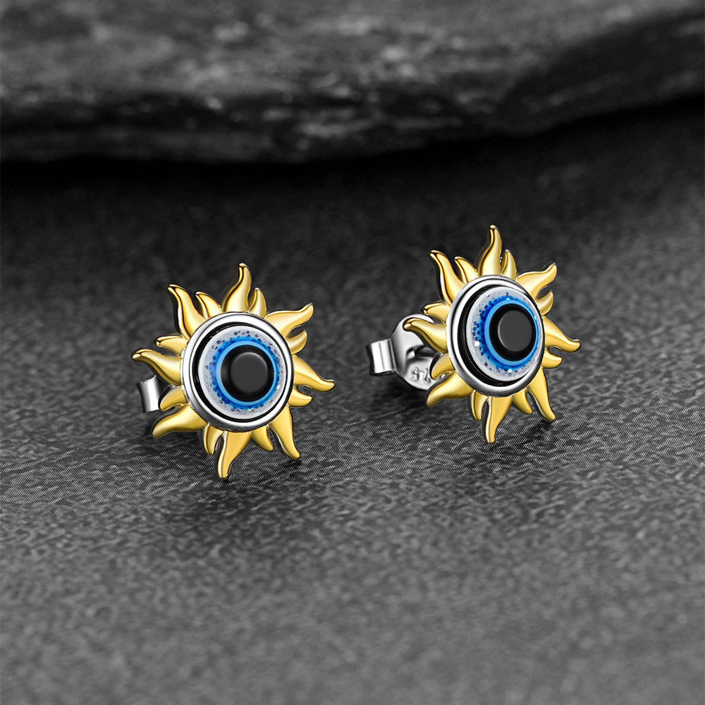 FaithHeart Sterling Silver Evil Eye Circle Stud Earrings For Men FaithHeart