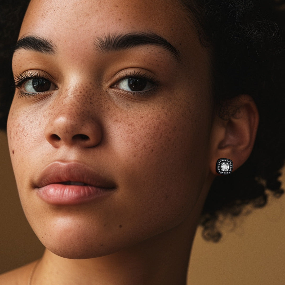 Cubic Zirconia stud earring on a woman