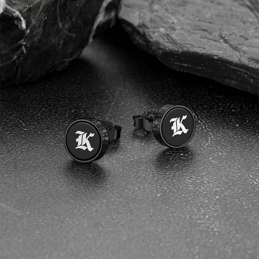 Engraved Black Onyx Stud Earrings with Viking Rune FaithHeart Jewelry