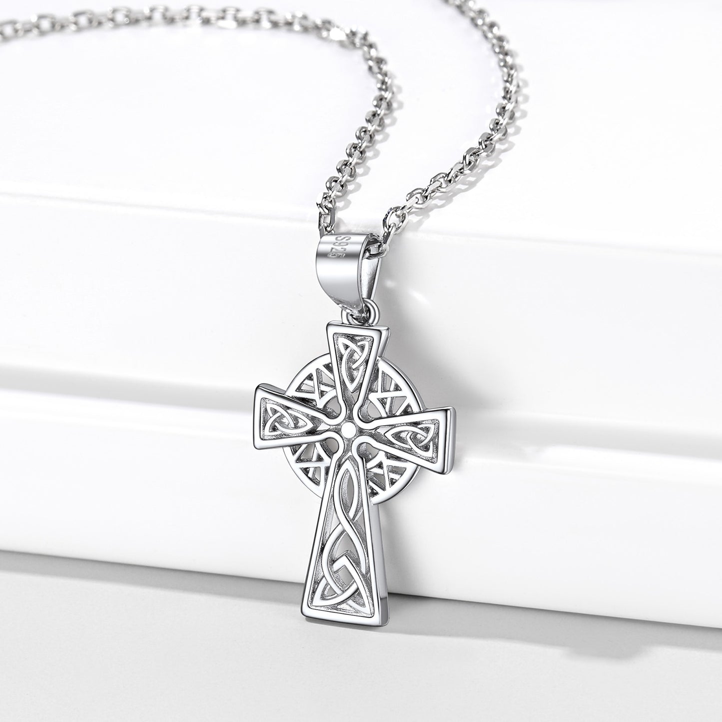Sterling silver Celtic cross necklace for women, Celtic knot pendant