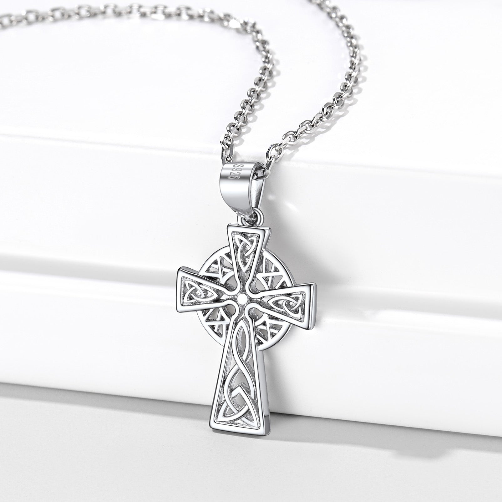 Sterling silver Celtic cross necklace for women, Celtic knot pendant