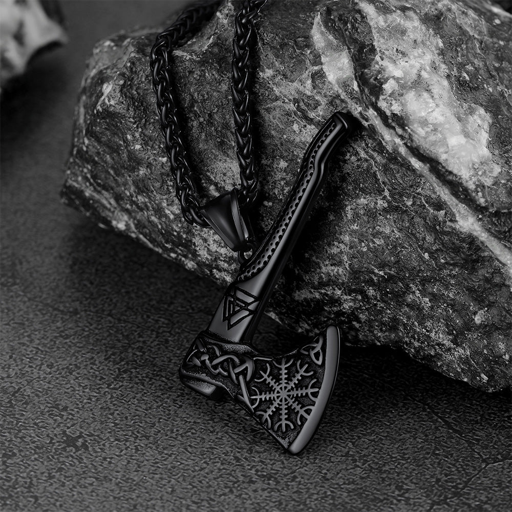 Black Norse Viking Axe Necklace for Men